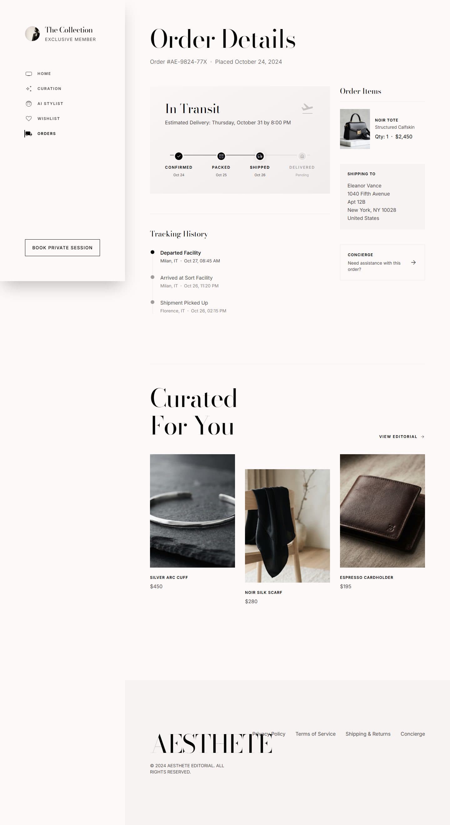 Aesthete Order tracking design