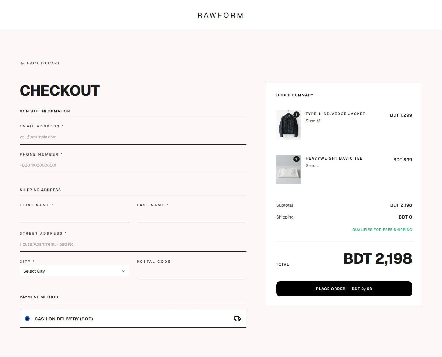 Rawform Checkout design