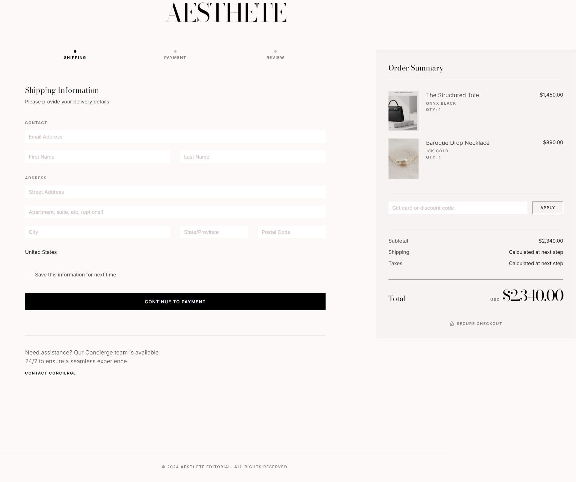 Aesthete Checkout design