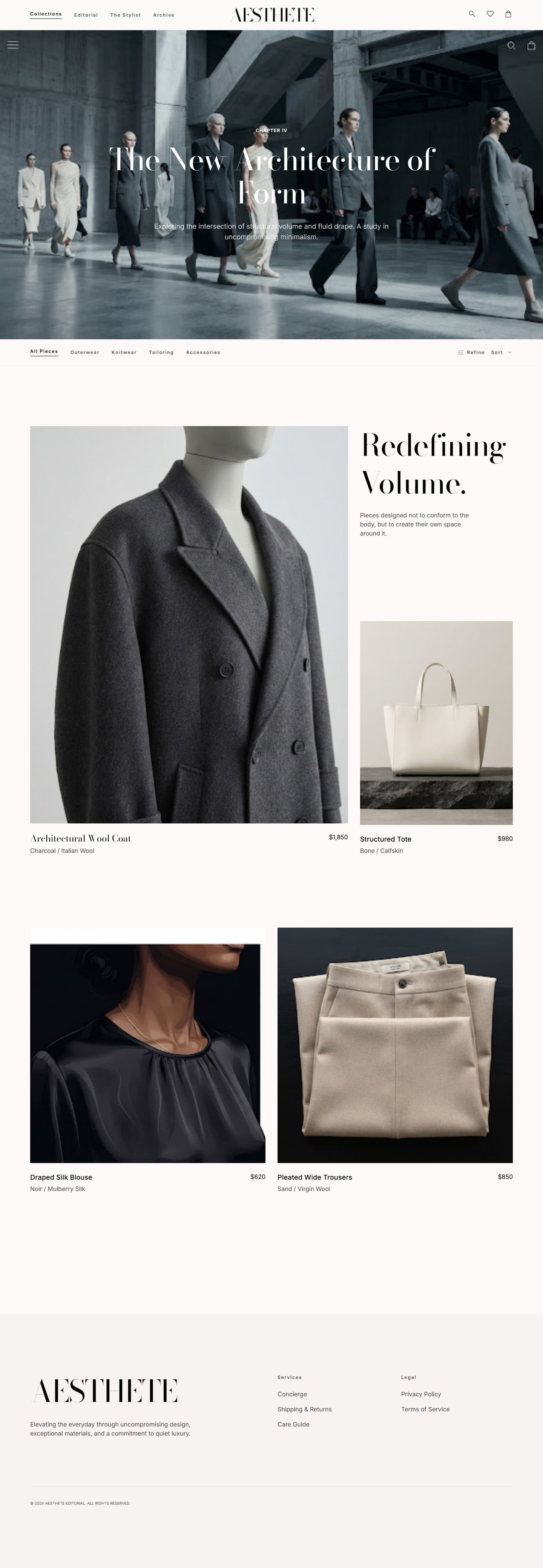 Aesthete Collection page design
