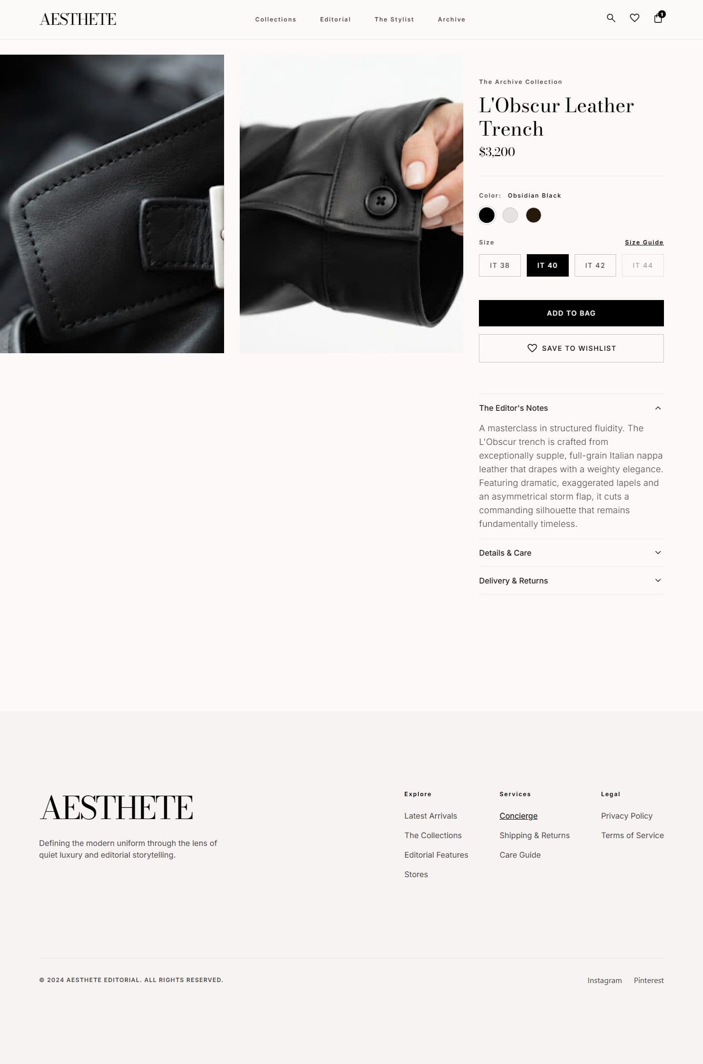 Aesthete Product page design