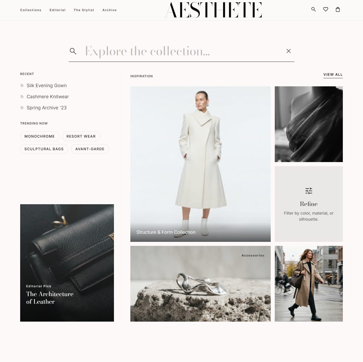 Aesthete Search overlay design