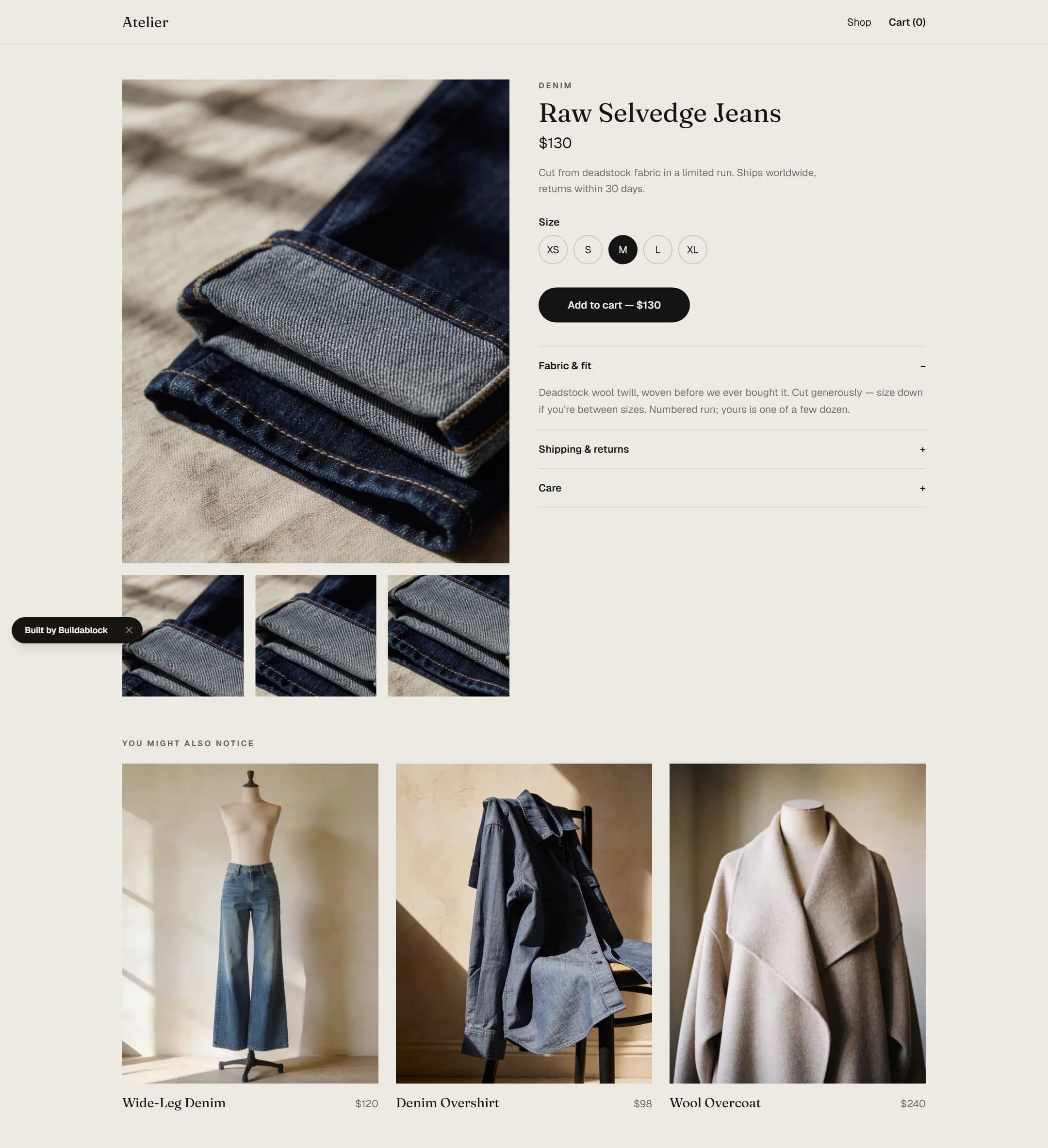 Atelier Product page design